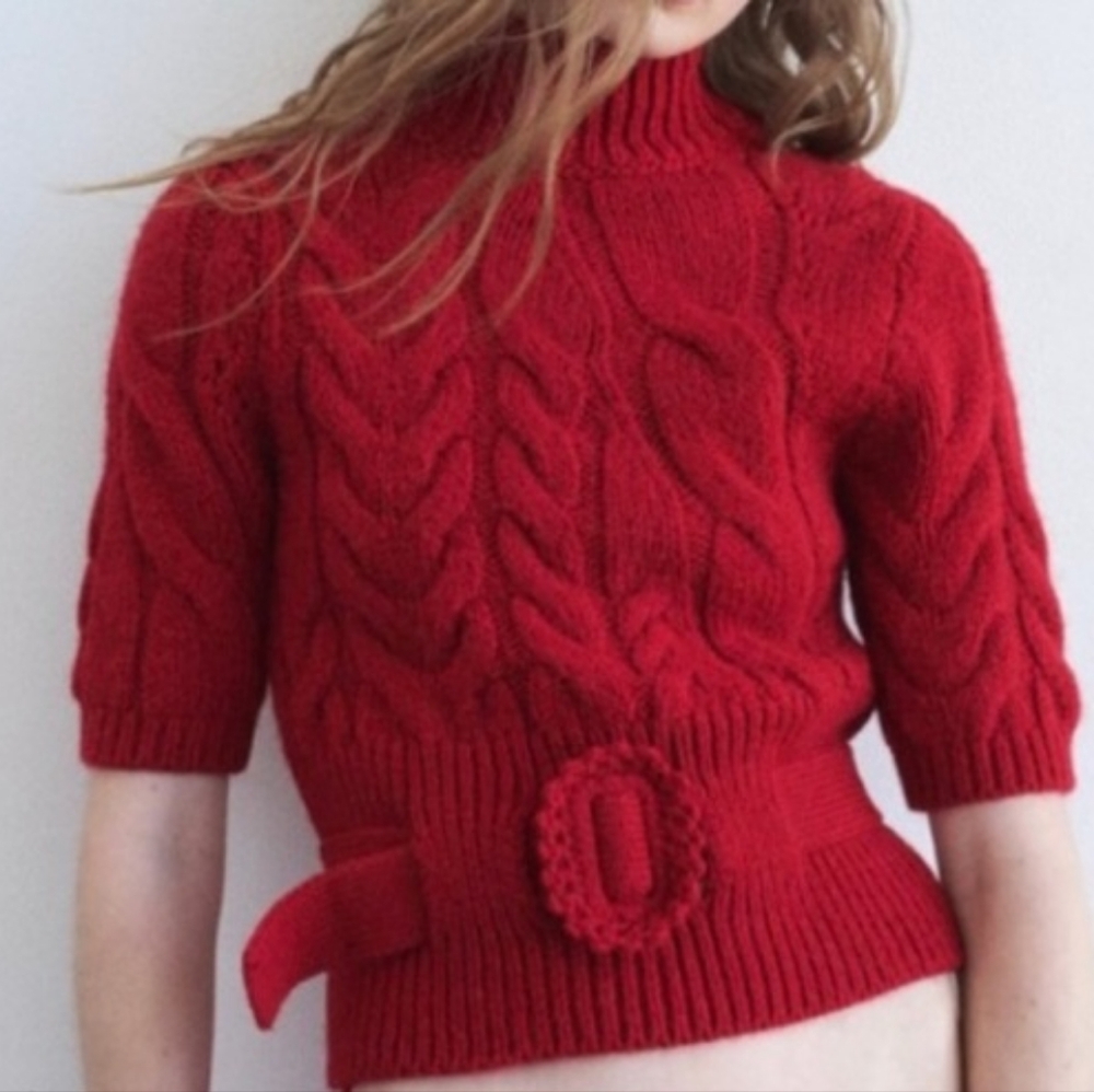 NWT Red knit belted sweater